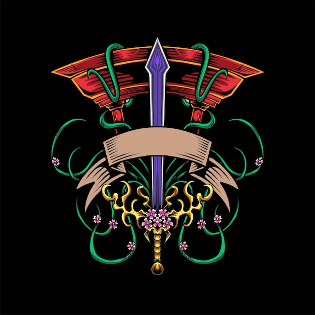 Vector oud zwaard flower tori gate wapen mascotte logo