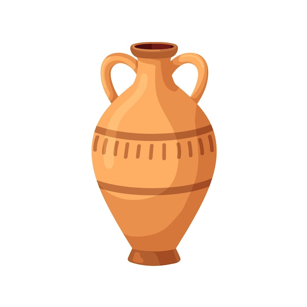 Oude aardewerk amfora Oude Griekse vaas antieke pot met handgrepen Vintage klei kruiken urn Kruideniersware Platte cartoon grafische vector illustratie geïsoleerd op witte achtergrond