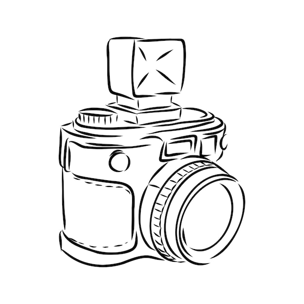 Oude camera geschetst op witte achtergrond. vector illustratie