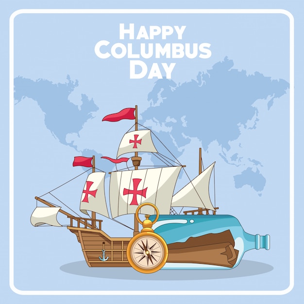Oude caravel en gelukkig Columbus-dagontwerp