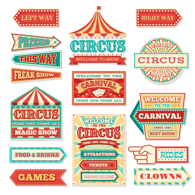 Oude Carnaval-circusbanners en Carnaval-etiketten vectorreeks