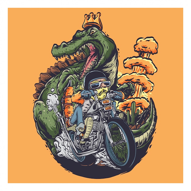 oude fietser met dinosurs apocalyps