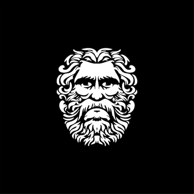 oude Griekse beeldhouwkunst Zeus hoofd Poseidon Triton Neptunus Logo illustraties