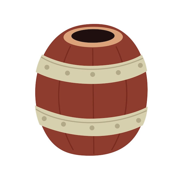 Oude houten vat met metalen velgen Vat voor rum whisky alcohol Hand getekende cartoon vectorillustratie geïsoleerd op een witte achtergrond