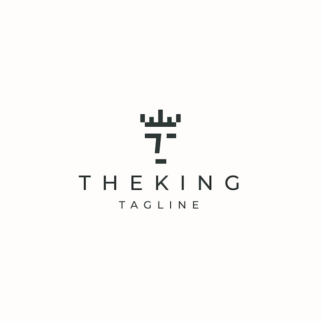 Oude koning met kroon lijn stijl logo pictogram ontwerp sjabloon platte vector