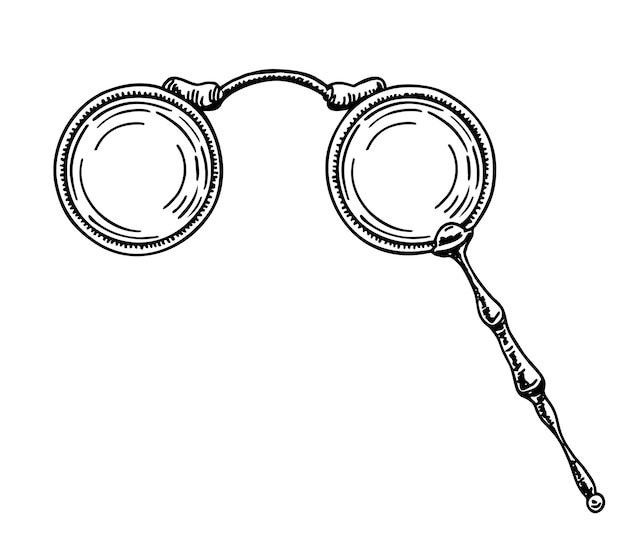 Oude lorgnette bril Vintage bril Ink schets Retro stijl Hand getrokken Vector icon