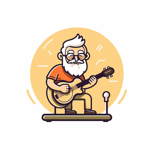 Oude man die gitaar speelt Vector illustratie in platte ontwerp stijl