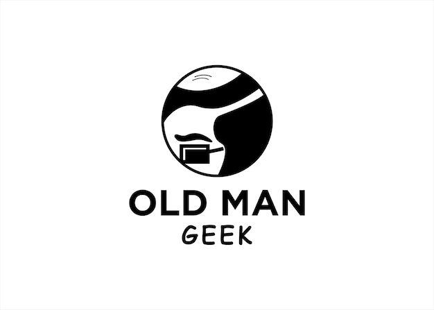 Oude man geek logo vector kaal kapsel