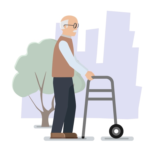 Vector oude man lopen met looprek vector afbeelding geïsoleerd op witte achtergrond