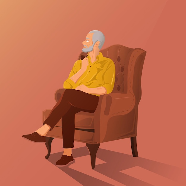 oude man met een pijp zittend in een fauteuil