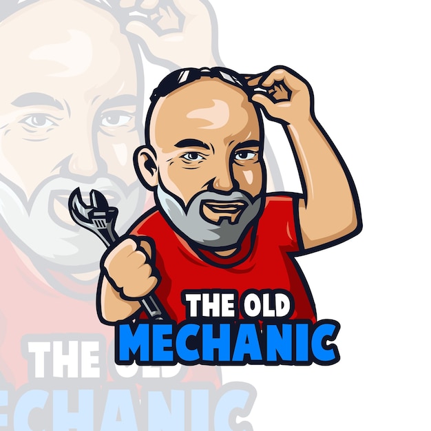 Oude man monteur cartoon logo