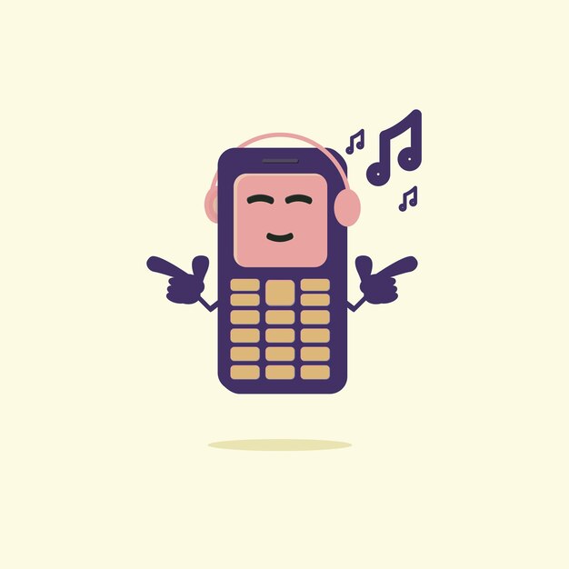 Oude mobiele telefoon cartoon pictogram apparaat technologie en gadget thema muziek vectorillustratie