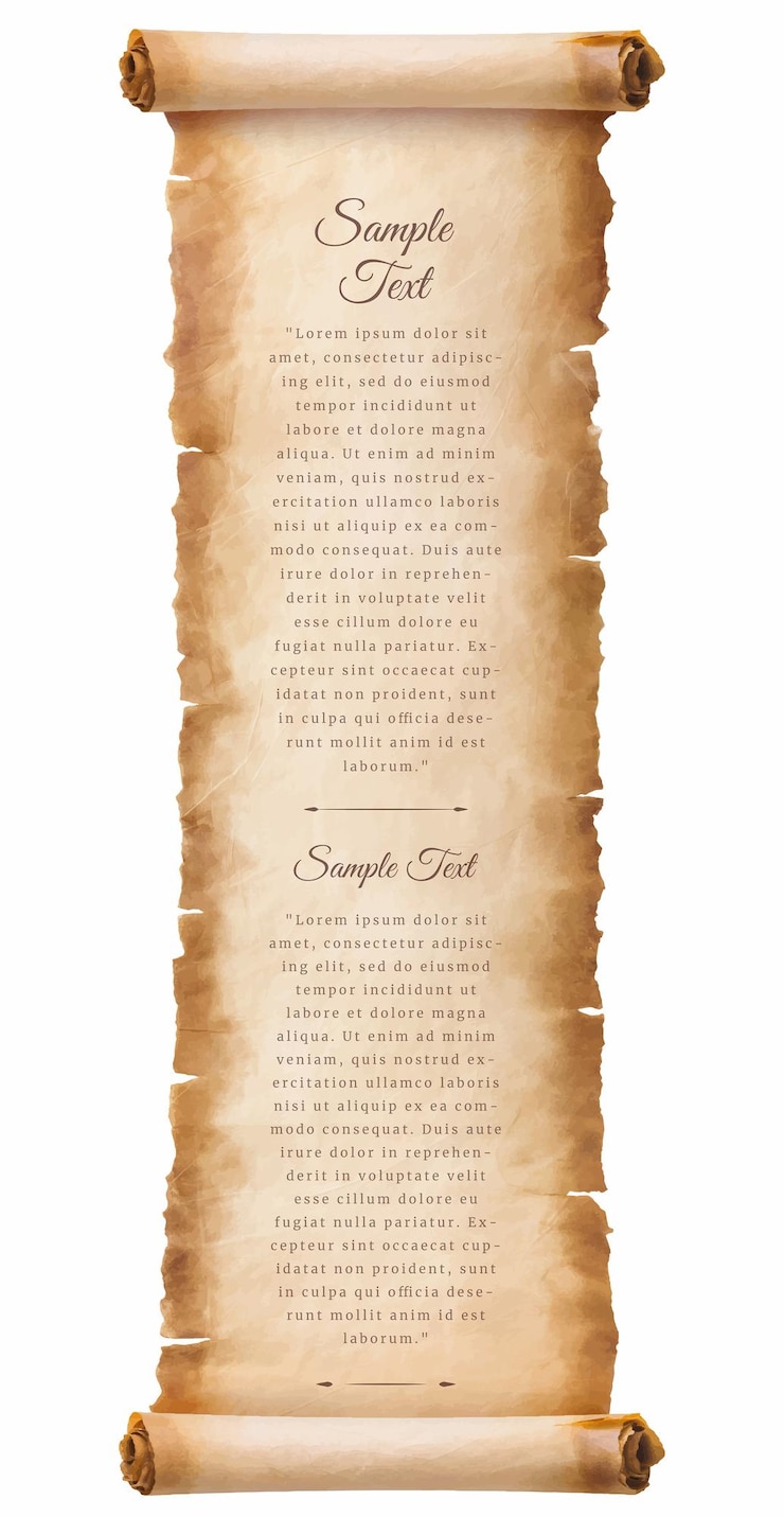 Vector oude perkamentpapier scroll blad vintage leeftijd of textuur geïsoleerd op een witte achtergrond.