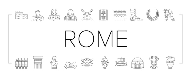 Oude Rome antieke geschiedenis pictogrammen set vector