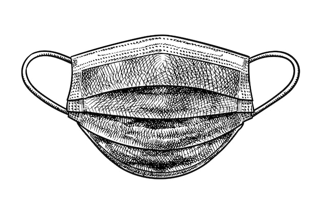 Vector oude stijl tekening van een medisch masker front view