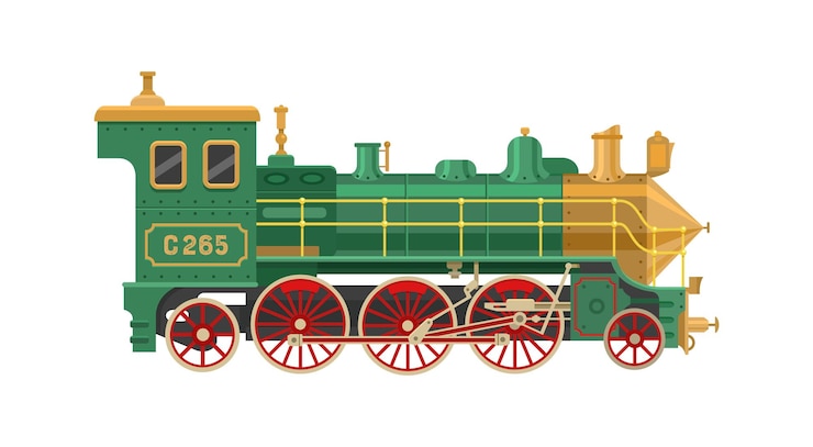 Vector oude stoomlocomotief. platte vectorillustratie geïsoleerd op een witte achtergrond