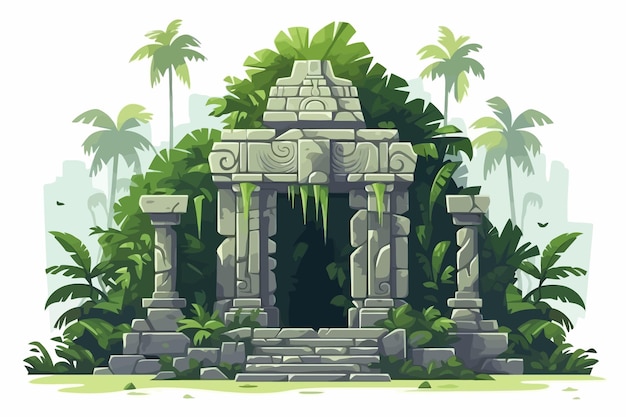 oude tempelruïne in jungle vector platte geïsoleerde illustratie