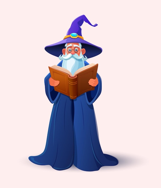 Oude tovenaar met een magisch boek