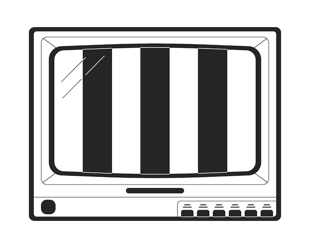 Oude tv zonder signaal scherm plat monochroom geïsoleerd vector object strepen op het scherm bewerkbare zwart-wit lijn kunst tekening eenvoudige omtrek spot illustratie voor web grafisch ontwerp