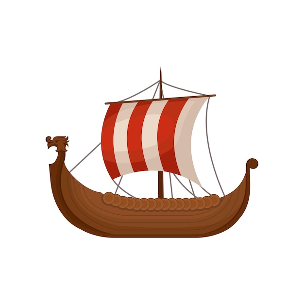 Oude Viking Scandinavische draccar Normandische schip zeil vector Illustratie geïsoleerd op een witte achtergrond