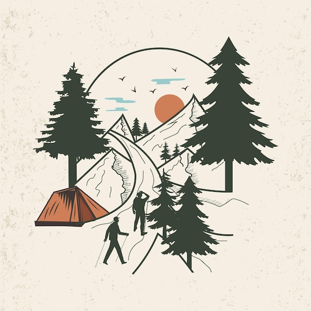 Oude Vintage natuur wandelen avontuur tshirt ontwerp vectorillustratie