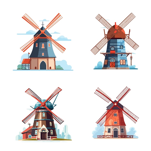 Oude windmolen illustratie vector ontwerp