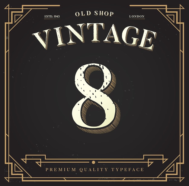 Oude winkel, vintage label. nummer 8 met klassieke stijl