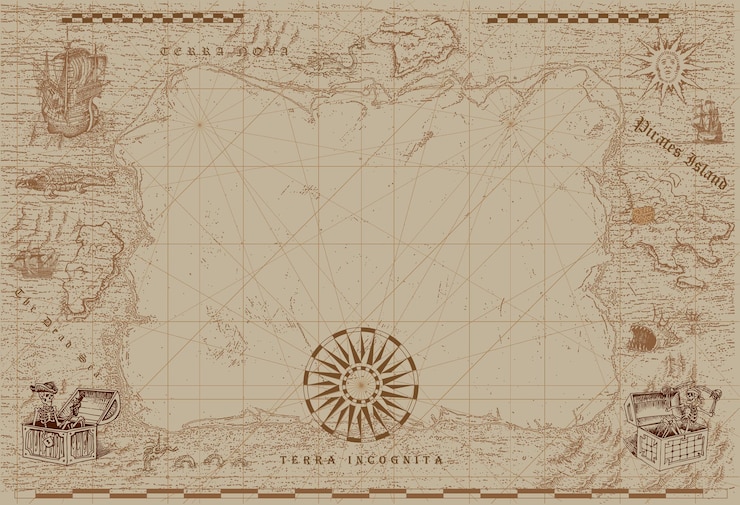 oude zeekaart in de stijl van middeleeuwse gravures