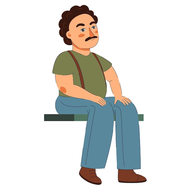 Oudere mannen zitten op stoelen in platte cartoonstijl