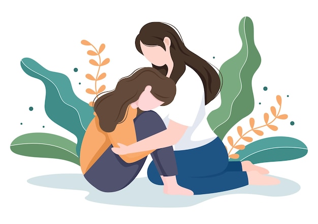 Ouderschap van moeder, vader en kinderen die elkaar omhelzen in een liefdevol gezin. leuke cartoon achtergrond vectorillustratie voor banner of psychologie