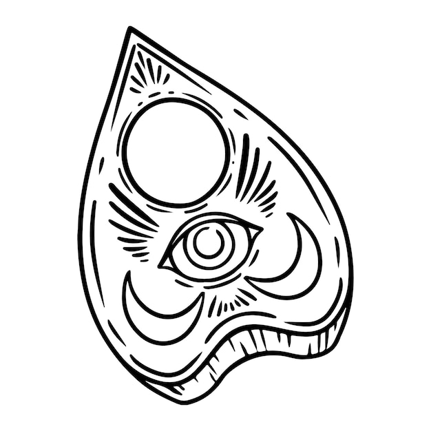 Уиджа-указатель с глазом провидения, нарисованный вручную бохо-каракулями Векторная иллюстрация изолирована на белом Эскизный стиль, нарисованный вручную Элемент для темы Хэллоуина или языческого колдовства