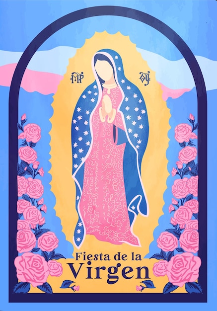 미국의 황후 과달루페의 성모님. 수채화 스타일의 Virgen De Guadalupe