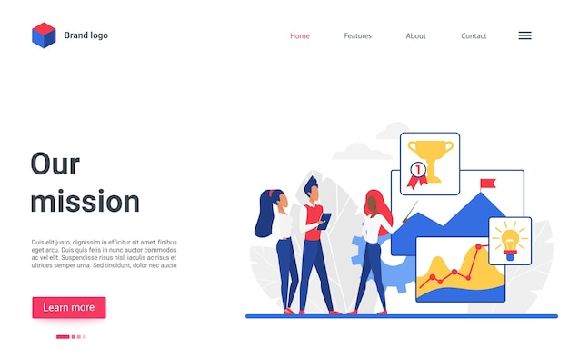 Our mission landing page employee people in business success process presentation