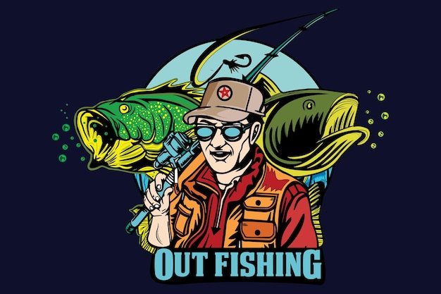 Vector out fishing logo design vector