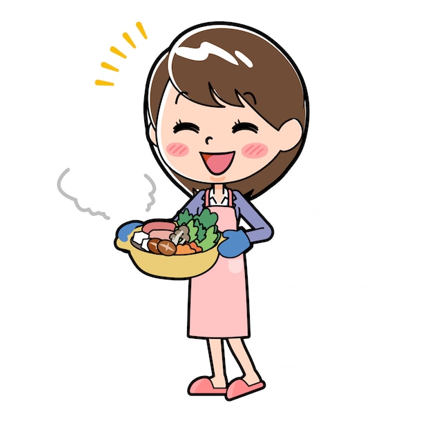 Out line business woman cook a pot