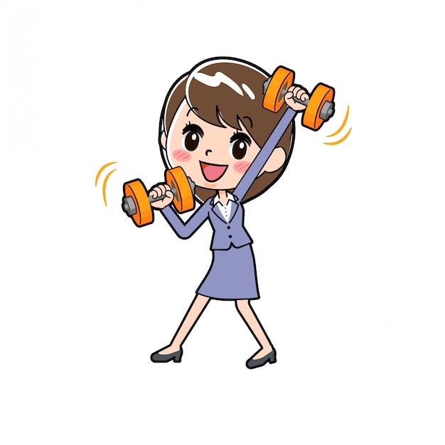 Out line business woman dumbbell