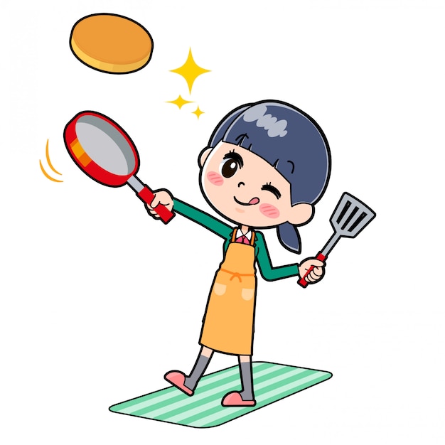 Out line school girl green_cook-hotcake