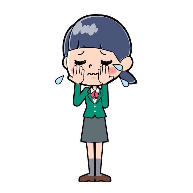 Out line school girl green_crying