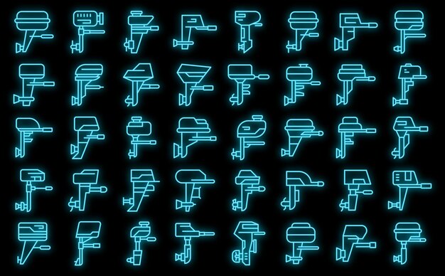 Outboard motor icons set vector neon