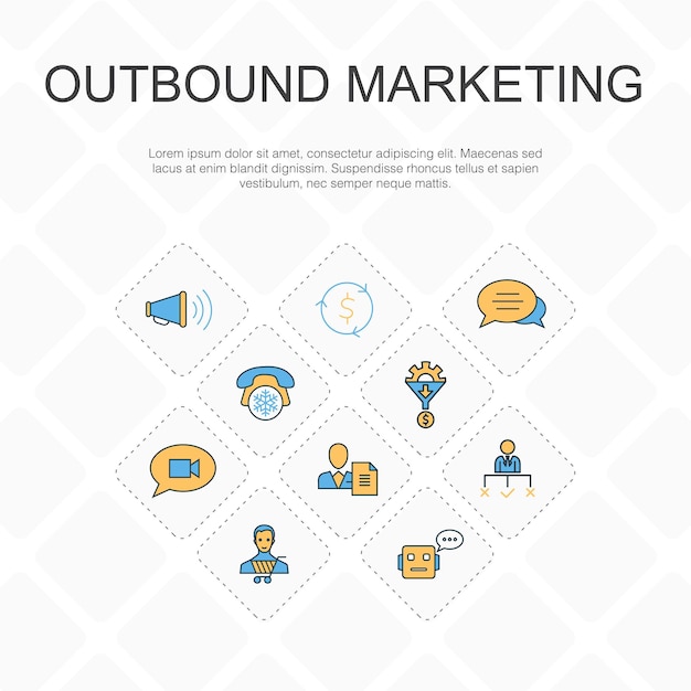 Outbound marketing trendy line icons concept thin line design with conversion customer lead generation cold calling icons