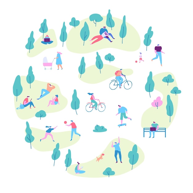 Vector outdoor activities flat vector people set