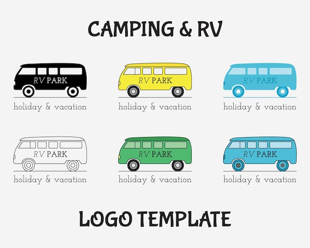Vector outdoor activity travel logo vintage labels design template rv forest holiday park caravan motor