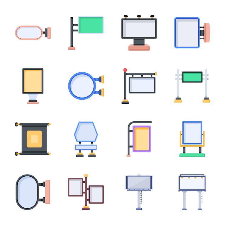 Vector outdoor ad boards flat icons
