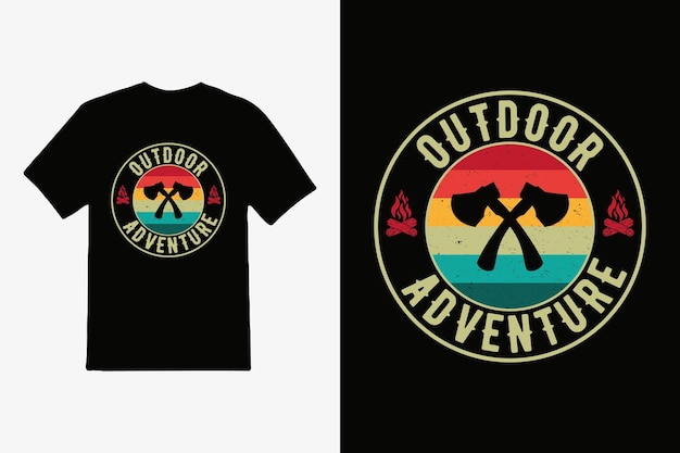 Outdoor adventure retro tshirt design mountain with tree print tshirt design vector typography