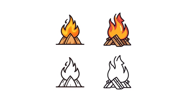 Outdoor Adventure Vector Set Illustrations Representing Campfires and Outdoor Activities