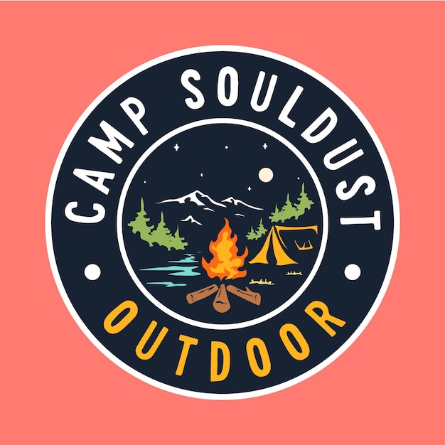 Outdoor badge campfire illustration