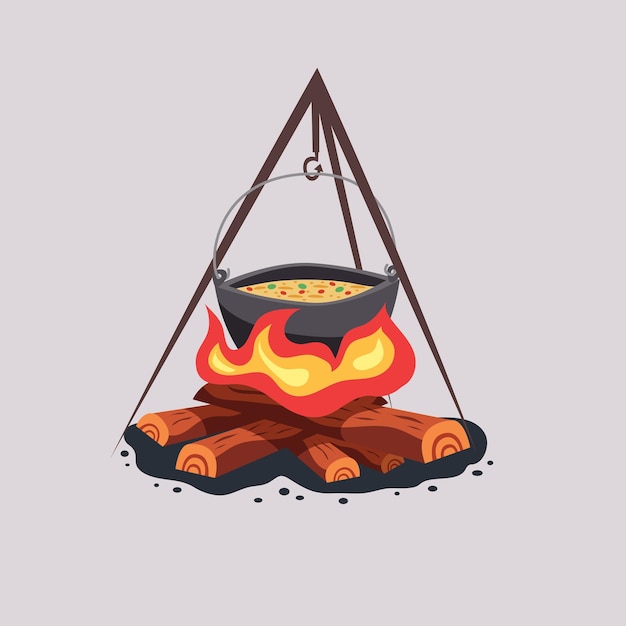 Vector outdoor bonfire pit cooking vector design