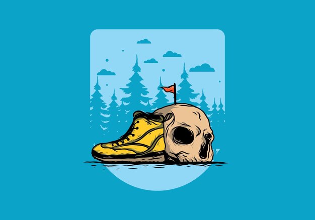 Outdoor boots and skull illustration