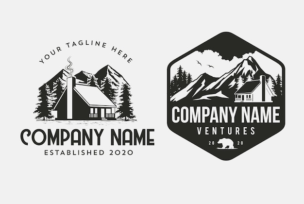 Vector outdoor cabin logo template for house rental companies and climber design