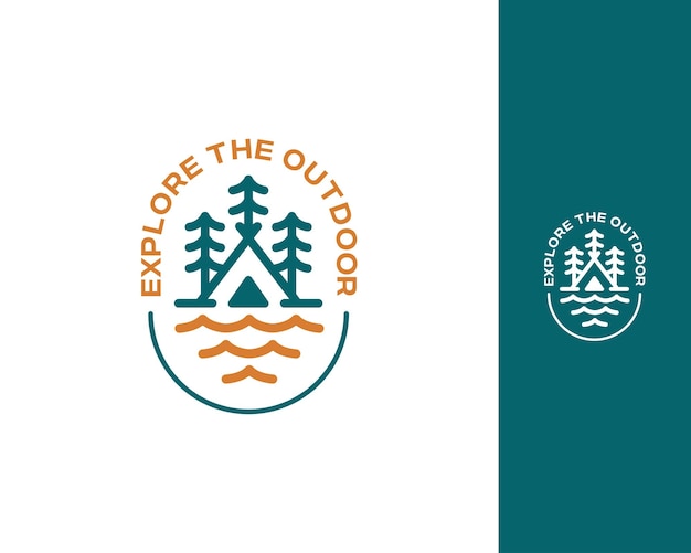 Simbolo dell'icona del distintivo del logo del campeggio all'aperto e dell'avventura